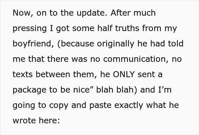 Text excerpt from found another woman Valentine card story, showing a personal relationship update and message details.