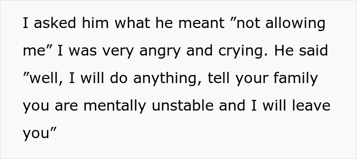 Alt text: Man gives wife an ultimatum over plastic surgery, mentioning husband reduction and mental health threats.