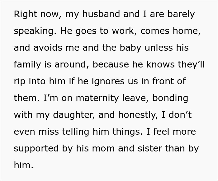 Alt text: Strained relationship between husband and pregnant wife as he ignores her and their baby during maternity leave.