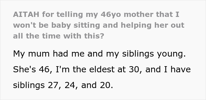 Text discussing a 46-year-old mother expecting adult kids in their 20s and 30s to provide constant help.