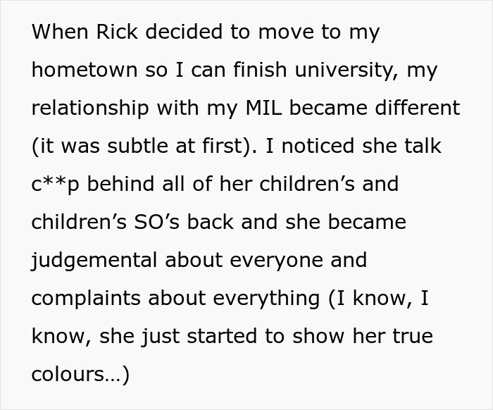 Screenshot of text describing a woman’s changing relationship with her mother-in-law, leading to no-contact over a life-threatening allergy. Screenshot of text describing a woman’s changing relationship with her mother-in-law, leading to no-contact over a life-threatening allergy.