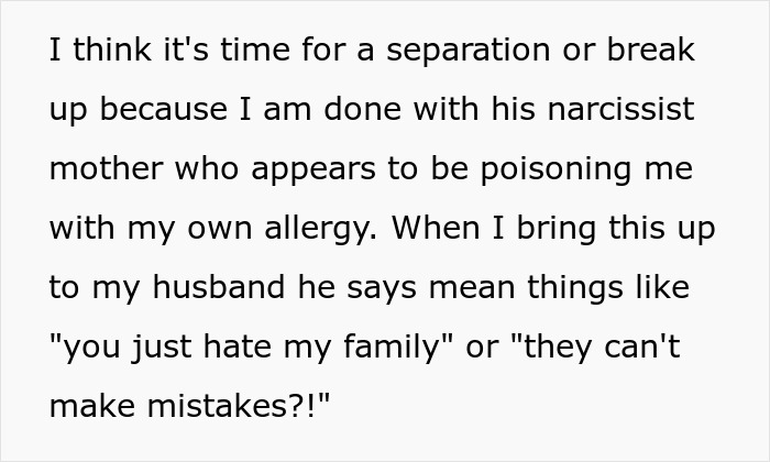 Text about woman confronting narcissist mother-in-law purposely triggering allergies causing relationship strain and family conflict. Text about woman confronting narcissist mother-in-law purposely triggering allergies causing relationship strain and family conflict.