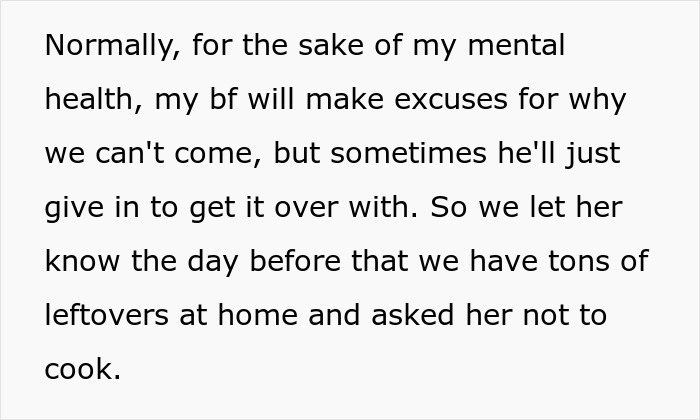 Text about cheap MIL feeding son and girlfriend spoiled food and bullying them into eating it.