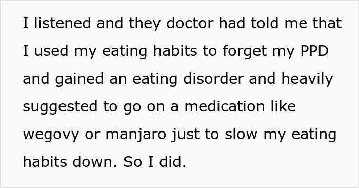 Text about woman learning what husband thinks of her body, leading to changes in her eating habits and mental health.