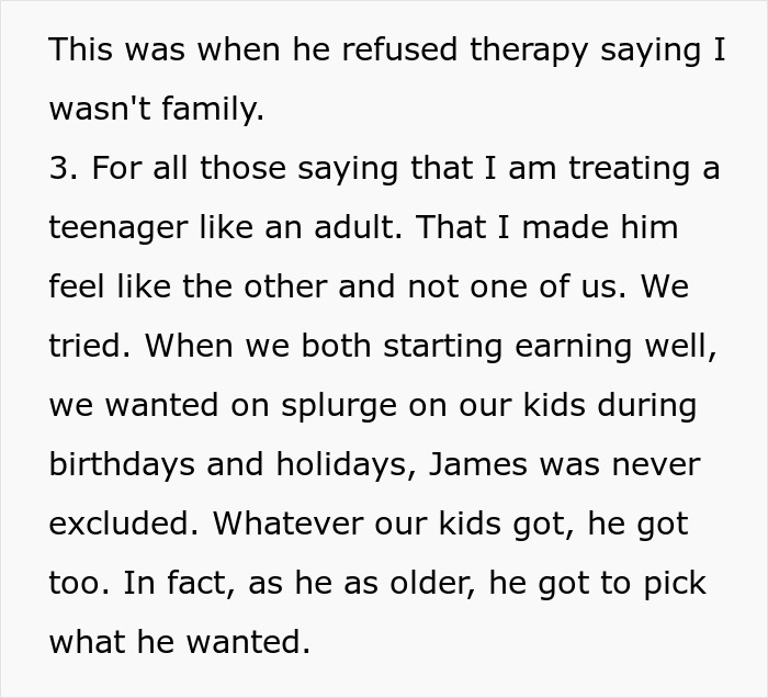 Text excerpt about a man denying his stepson family status and refusing to contribute to a college fund.