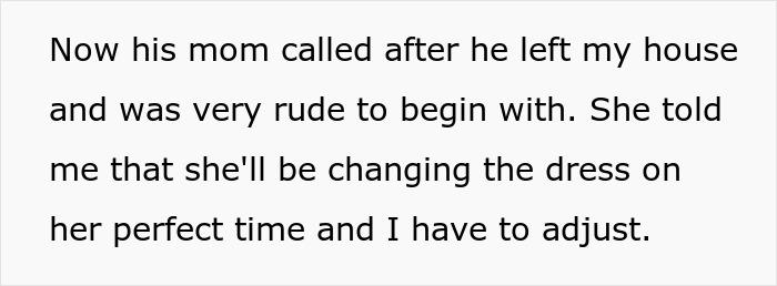 Text excerpt showing a fianc&eacute;e upset after man&rsquo;s family went dress shopping without her, causing conflict.