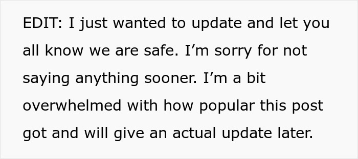 Text post saying an update apologizing for not sharing sooner, overwhelmed by popularity, promising a full update later.