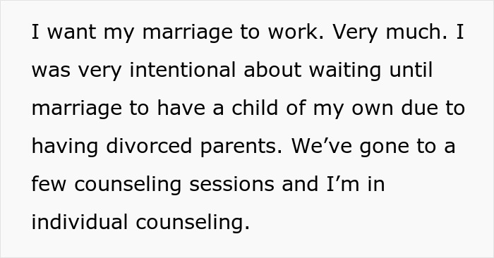 Text about marriage struggles, counseling, and a husband&rsquo;s feelings after waiting until marriage to start a family.