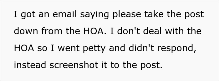 Text showing a message about ignoring an HOA request, relevant to kids bus stop parenting discussions. Text showing a message about ignoring an HOA request, relevant to kids bus stop parenting discussions.