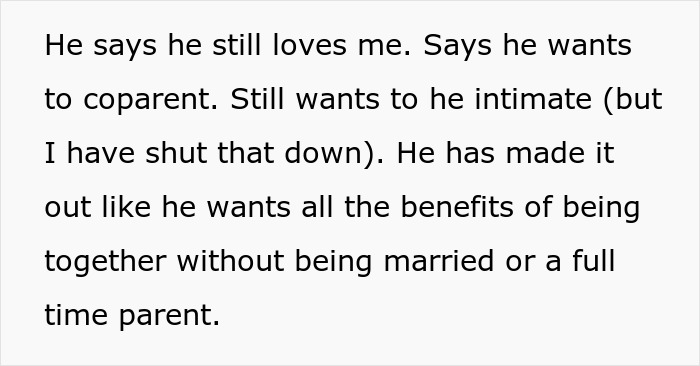 Text excerpt about husband saying he loves wife but isn&rsquo;t in love, causing tension in pregnant wife&rsquo;s feelings.