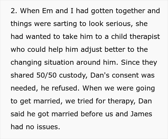 Text excerpt discussing a man denying therapy consent and avoiding contribution to his stepson's college fund.