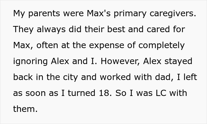 Text excerpt describing orphaned siblings' conflict over care for their autistic brother and sister, highlighting family caregiving struggles.