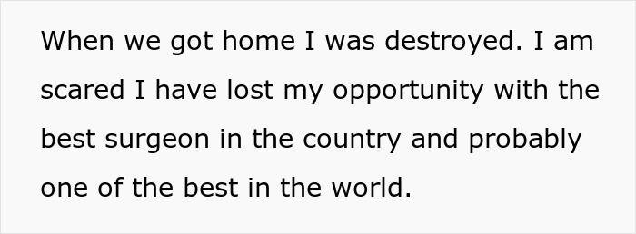 Text image showing a quote about fear of losing opportunity with the best plastic surgeon in the country and the world.