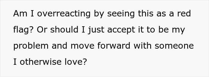 Text on a white background questioning if fearing a partner prone to infections is a red flag or a personal issue in a relationship.