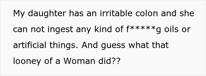 Text about toddler with irritable colon and essential oils, highlighting poisoning by mother-in-law and family conflict.