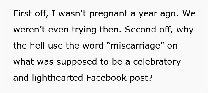 Text post with woman calling out MIL for hijacking pregnancy and using word miscarriage on Facebook post.