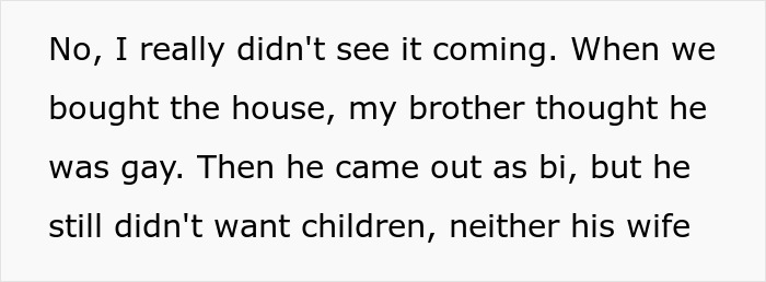 Text excerpt discussing siblings&rsquo; conflict over a shared house and differing views on children and living arrangements.