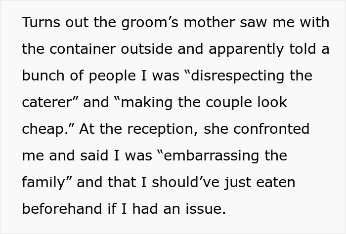 Text about a couple unable to accommodate a friend&rsquo;s diet at their wedding, leading to conflict over brought food.