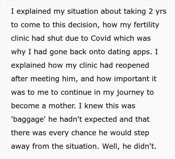 Woman debating hiding artificial insemination plans from date while sharing her journey to become a mother.