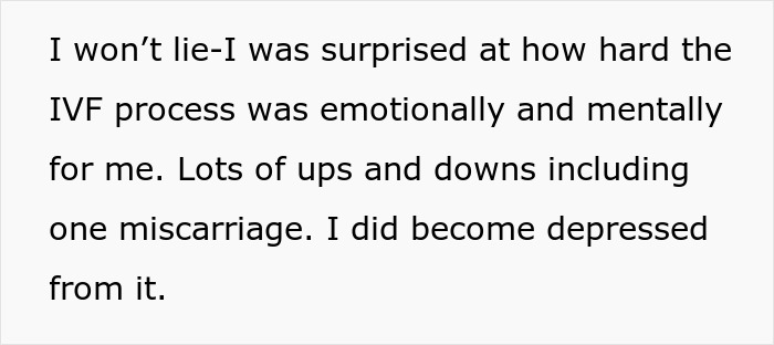Text about the emotional and mental challenges of the IVF process, including depression and miscarriage experiences.