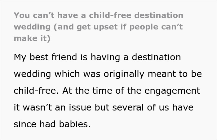 Bride risks friendship by banning BFF from bringing baby to wedding while allowing others to bring children to the event Bride risks friendship by banning BFF from bringing baby to wedding while allowing others to bring children to the event