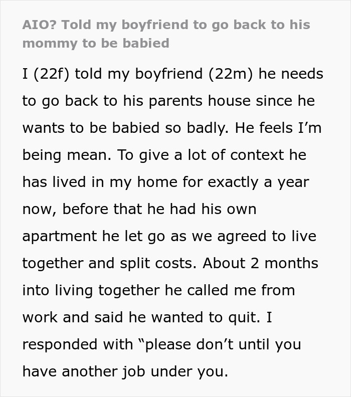 Young woman tells lazy boyfriend to go back to mommy to be babied after he calls her mean for calling him out.
