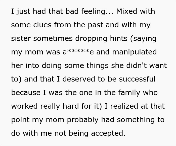 Alt text: Woman learns the truth about why she never got to study abroad, reflecting on family manipulation and sacrifices. Alt text: Woman learns the truth about why she never got to study abroad, reflecting on family manipulation and sacrifices.