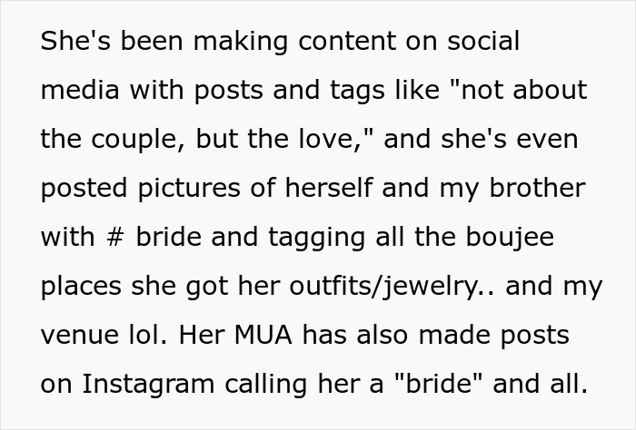Woman pretends to be bride at sister-in-law&rsquo;s wedding, posting photos and tagging bridal venues and jewelry online.