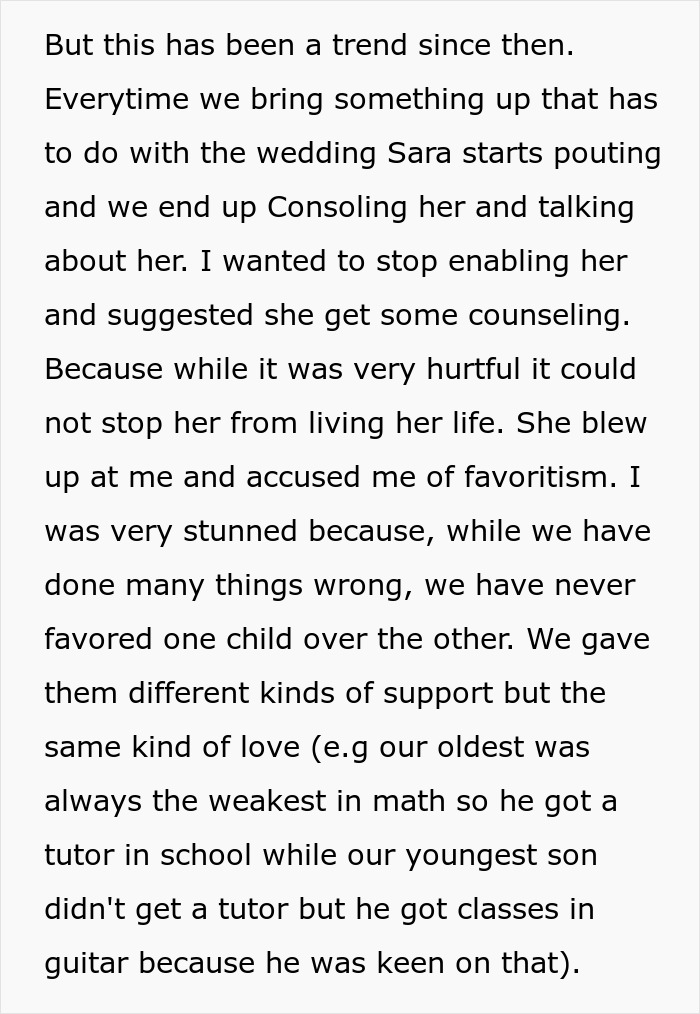 Single sister struggling with sibling's engagement and family dynamics, seeking counseling to handle feelings.