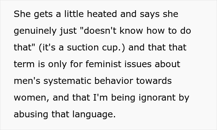 Text excerpt discussing weaponized incompetence and confusion over task ability in a domestic setting. Text excerpt discussing weaponized incompetence and confusion over task ability in a domestic setting.