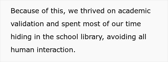Text excerpt describing how bored teens avoided social interaction by spending time in the school library.