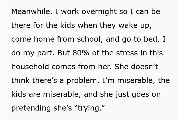 Text excerpt describing household stress caused mostly by a wife-turned-mean once got money, affecting family happiness.