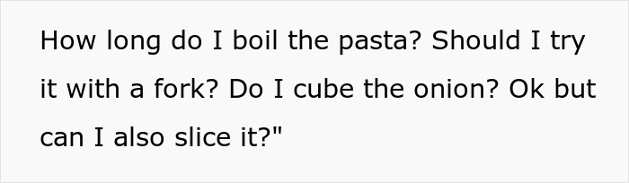 Person confused while cooking, asking simple questions about pasta, onion, and preparation reflecting weaponized incompetence. Person confused while cooking, asking simple questions about pasta, onion, and preparation reflecting weaponized incompetence.