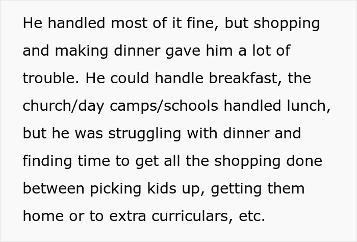 Text discussing a woman helping a struggling coworker with dinner and shopping while family issues arise. Text discussing a woman helping a struggling coworker with dinner and shopping while family issues arise.