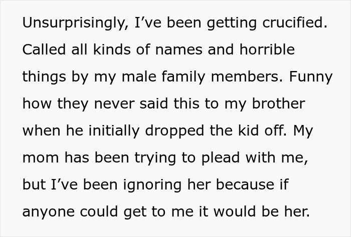 Text excerpt showing emotional struggle of a single mom abandoning toddler while parents try to restart life and plead.