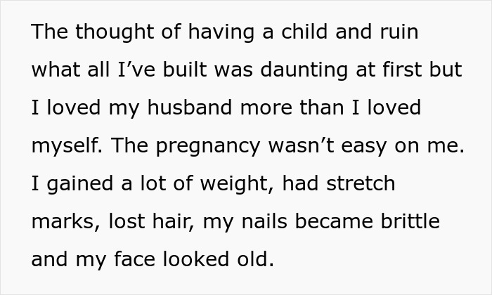 Text describing a wife coerced into pregnancy by her husband as punishment, highlighting the physical and emotional toll of pregnancy.