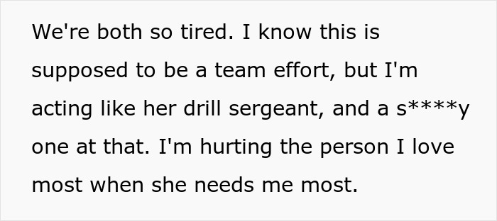 New mom struggles with baby care feeling exhausted while husband watches and judges without helping.