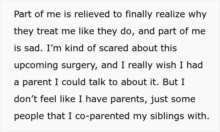 Alt text: Emotional message from son raising seven younger siblings feeling abandoned by parents as an adult.