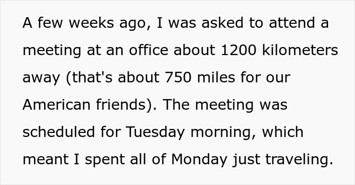 Text excerpt about traveling to a distant office for a meeting, highlighting an expensive employee&rsquo;s hidden strategy.