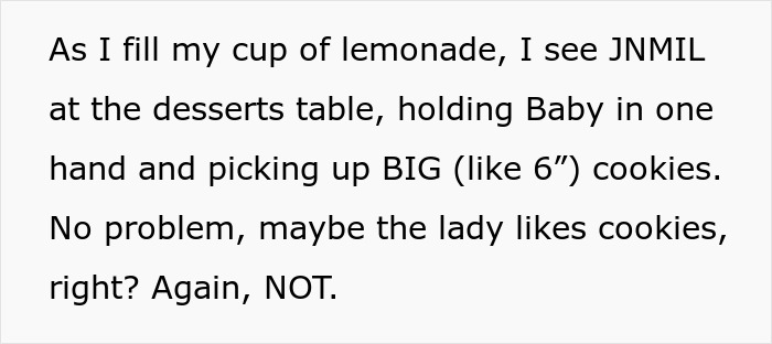 Text describing a mother-in-law neglecting a child's severe allergy by giving large cookies despite risks, leading to an ER visit.