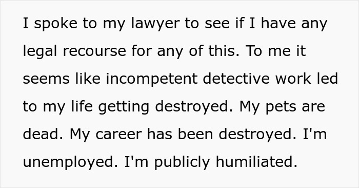 Text discussing a man being found not guilty but still suffering consequences like destroyed career and public humiliation.