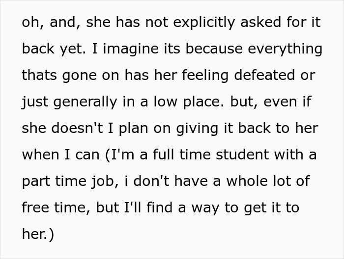 Text document showing a personal message about feeling defeated and plans to return money, related to Christian rapture money dollars.