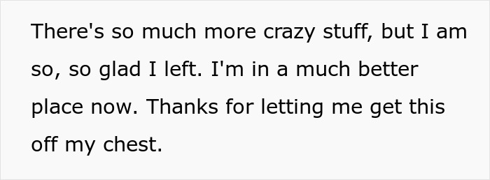 Text image showing a message about quitting ahead of disciplinary hearing and leaving toxic bosses behind.