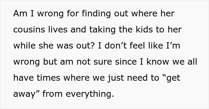 Text excerpt discussing a mom asking a friend to babysit and then going missing for hours. Text excerpt discussing a mom asking a friend to babysit and then going missing for hours.