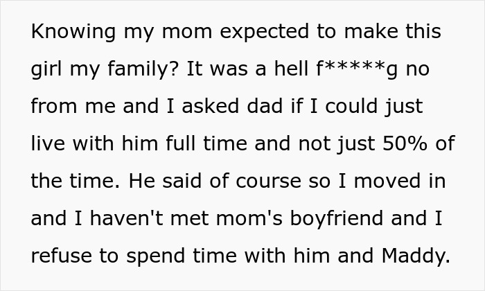 Alt text: Son refuses mother’s pleas for family bonding, choosing to live with dad and rejecting time with mom’s boyfriend and her. Alt text: Son refuses mother’s pleas for family bonding, choosing to live with dad and rejecting time with mom’s boyfriend and her.
