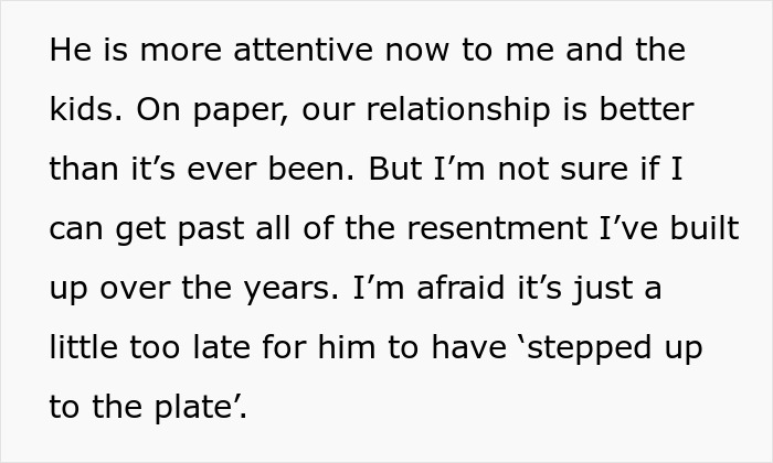 Alt text: Woman expressing hurt and resentment as a working mom dealing with her ignorant husband's late attentiveness and support.