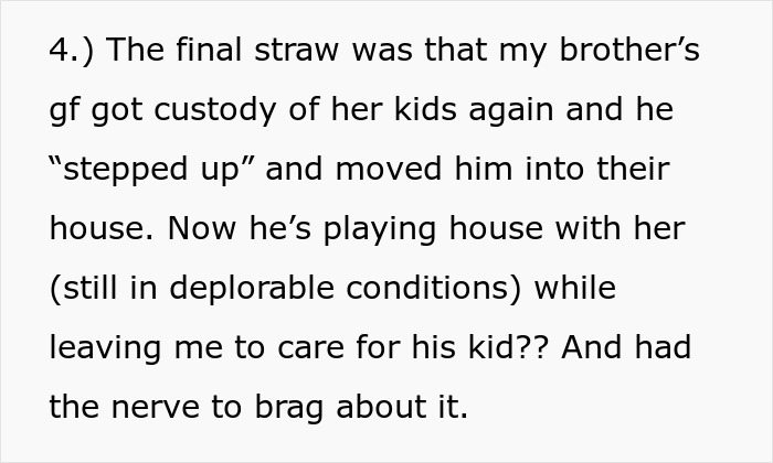 Text excerpt discussing a single mom abandoning toddler as parents restart life, describing custody and care struggles.