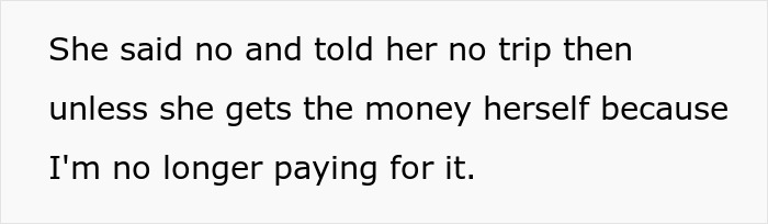 Text on a white background describing a dad pulling funding for 17-year-old&rsquo;s trip after choosing friend&rsquo;s party over babysitting siblings.