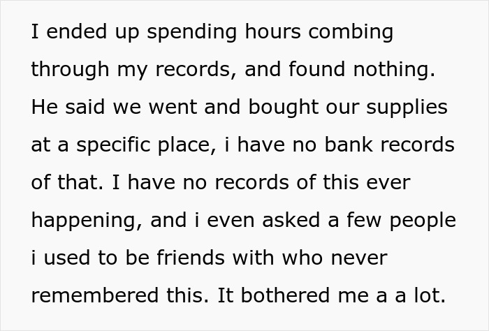 Text excerpt discussing confusion over an art class memory with a girlfriend and lack of any records or recollection.