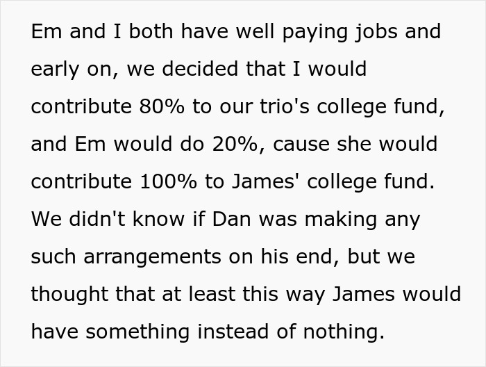 Text excerpt discussing contributions to a college fund and a man's denial of his stepson's requests.